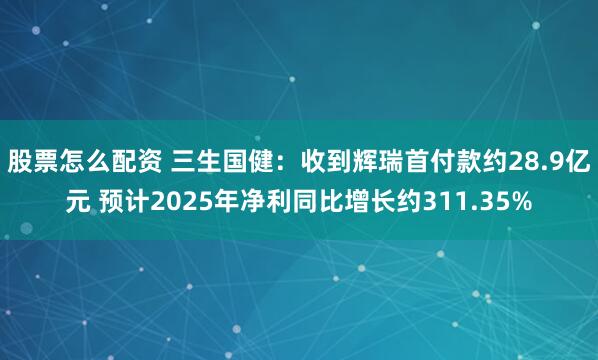 股票怎么配资 三生国健：收到辉瑞首付款约28.9亿元 预计2025年净利同比增长约311.35%